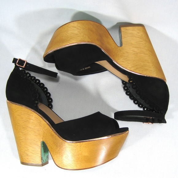 Topshop Black Suede Wooden Platform Heels Sz: 8M - Picture 6 of 8